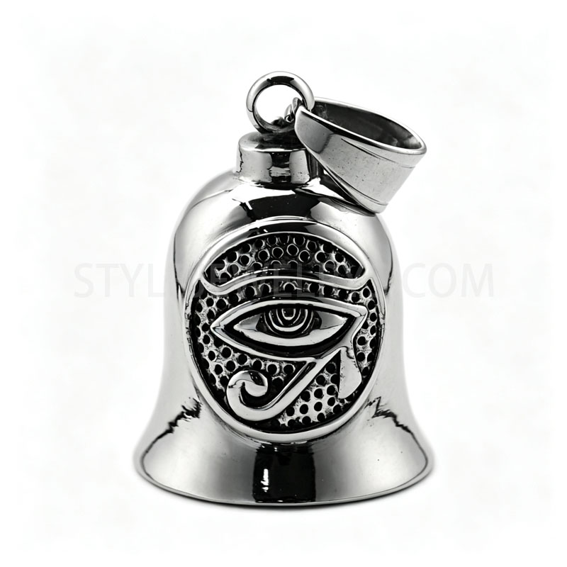Polished Stainless Steel Bell Pendant With Engraved Ancient Eye Symbol, Men\u2019s...