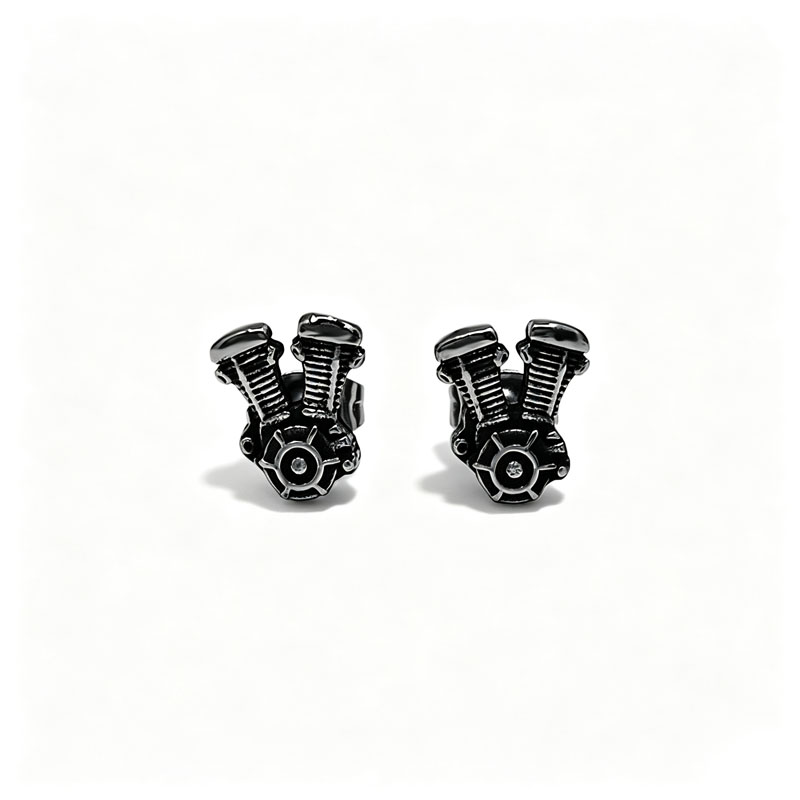 V-Twin Motorcycle Engine 316L Stainless Steel Stud Earrings Antique Oxidized Punk...