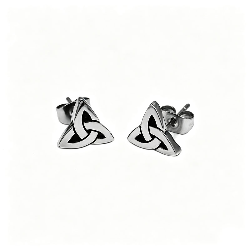 Celtic Triquetra Trinity Knot 316L Stainless Steel Stud Earrings Antique Silver Irish...