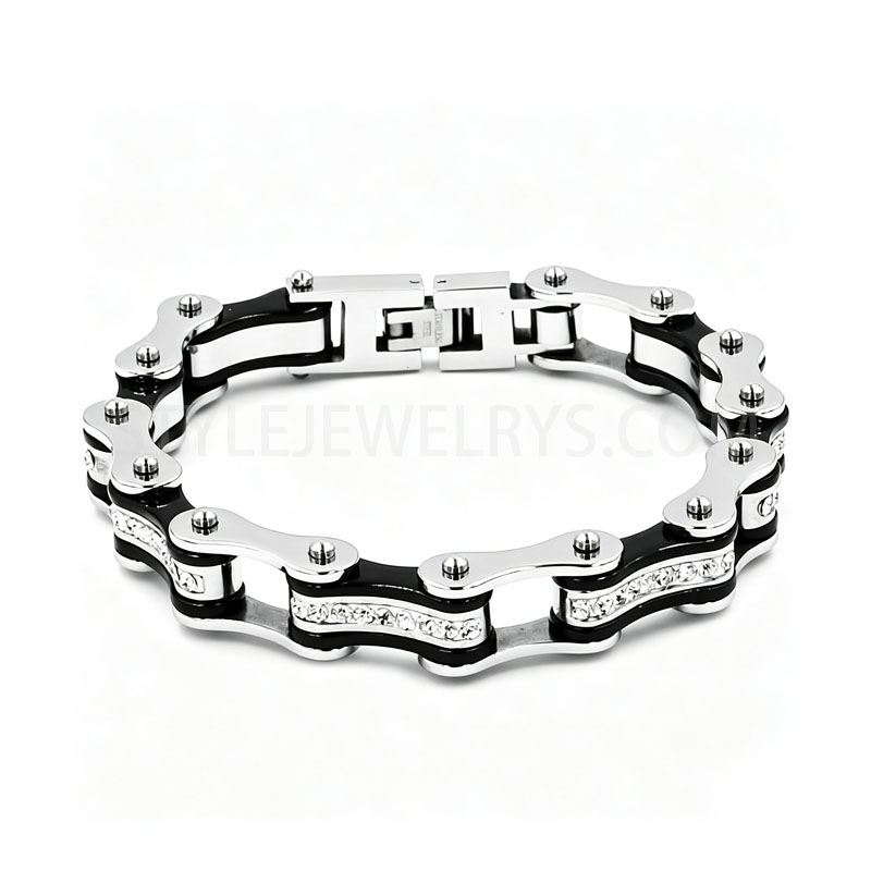 316L Stainless Steel Motorcycle Link Chain Bracelet for Men, Hip Hop Punk Rock Inlaid...