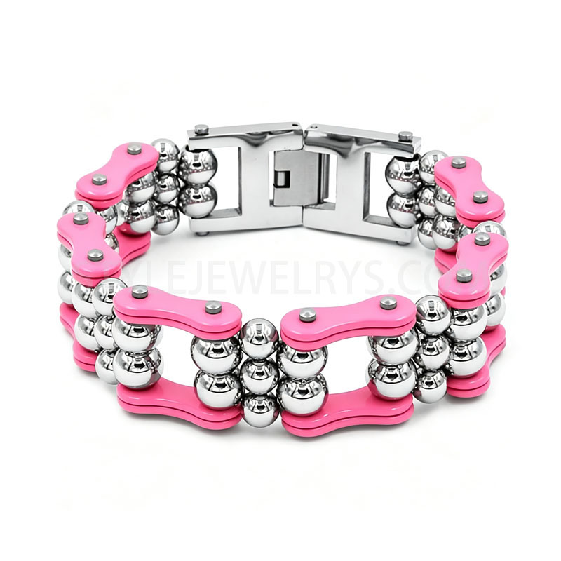 Double Layer Ball Bead Motorcycle Chain 316L Stainless Steel Biker Bracelet Punk...