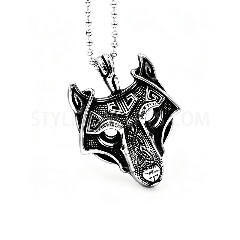 Men 316L Stainless Steel Norse Celtic Wolf Head Pendant Vintage Viking Animal Totem...