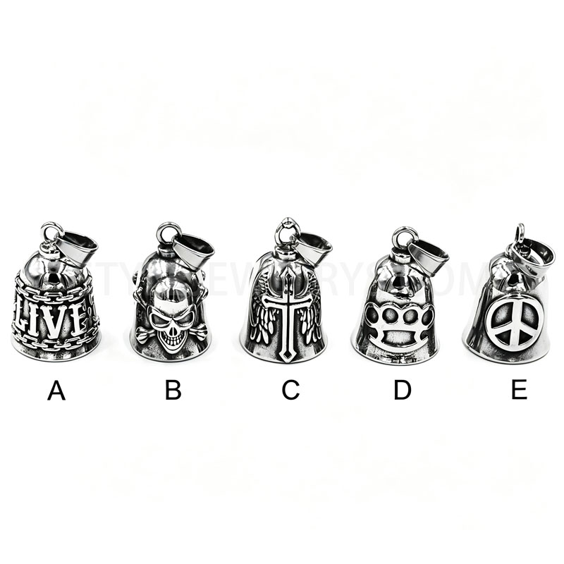 Vintage 316L Stainless Steel Motorcycle Guardian Bell Pendant Biker Good Luck Bell Charms SWP0645