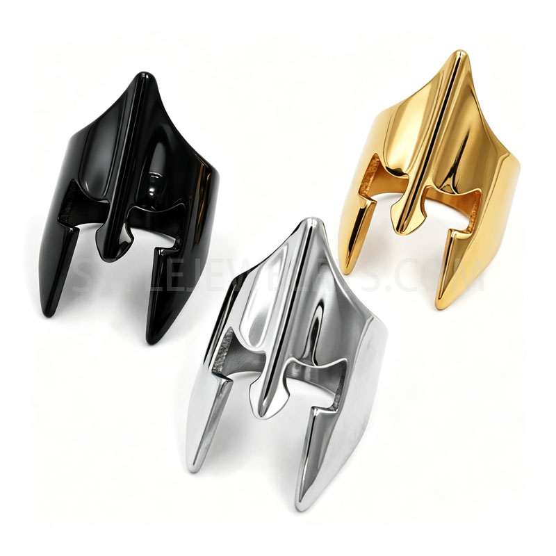 Spartan Warrior Helmet Shape 316L Stainless Steel Chunky Statement Men Signet Ring