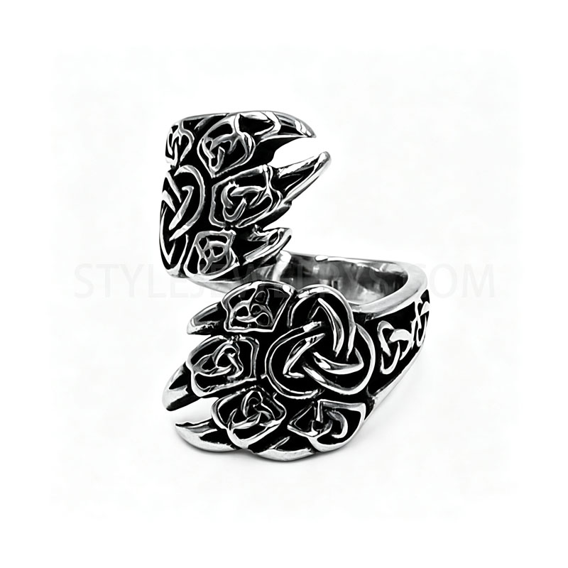 Vintage Celtic Knot Wolf Paw Open Bypass 316L Stainless Steel Men Statement Ring