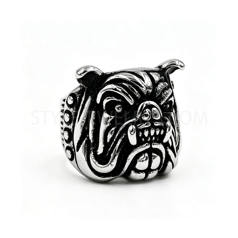 3D Sculpted Bulldog Head 316L Stainless Steel Men Statement Ring