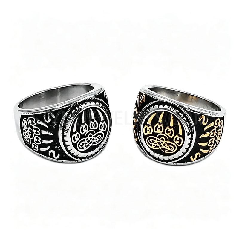 Celtic Bear Paw Symbol 316L Stainless Steel Men Statement Ring