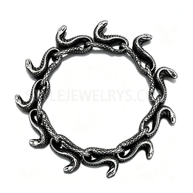 Vintage Stainless Steel Multi‑Snake Link Chain Bracelet For Unisex