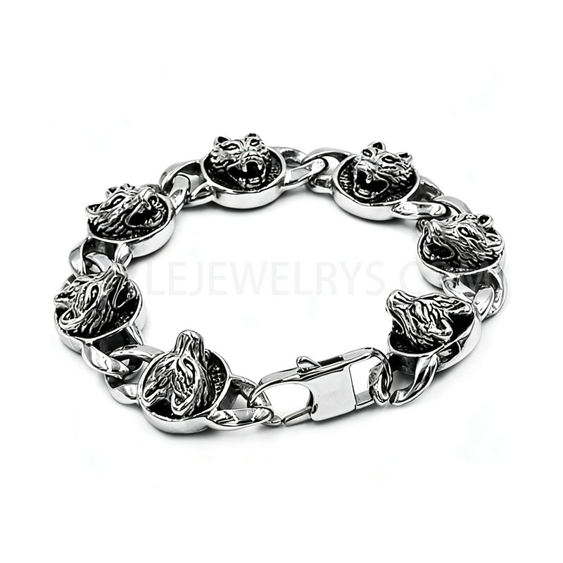 Vintage Animal Head Link Stainless Steel Bracelet | Unisex Punk Biker Jewelry SMB0019