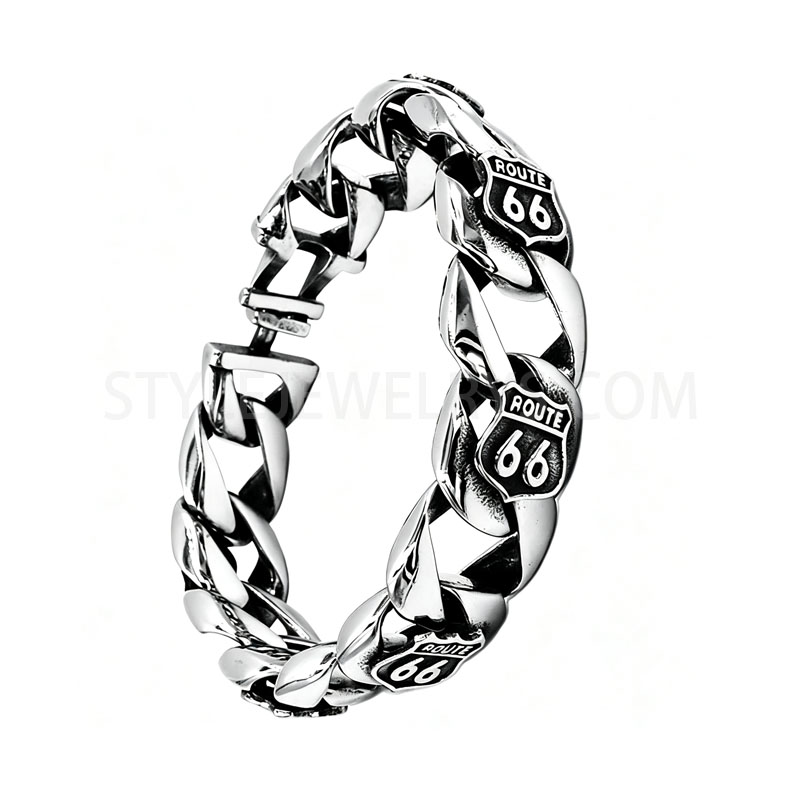 Vintage Highway Sign Thick Curb Link Stainless Steel Bracelet