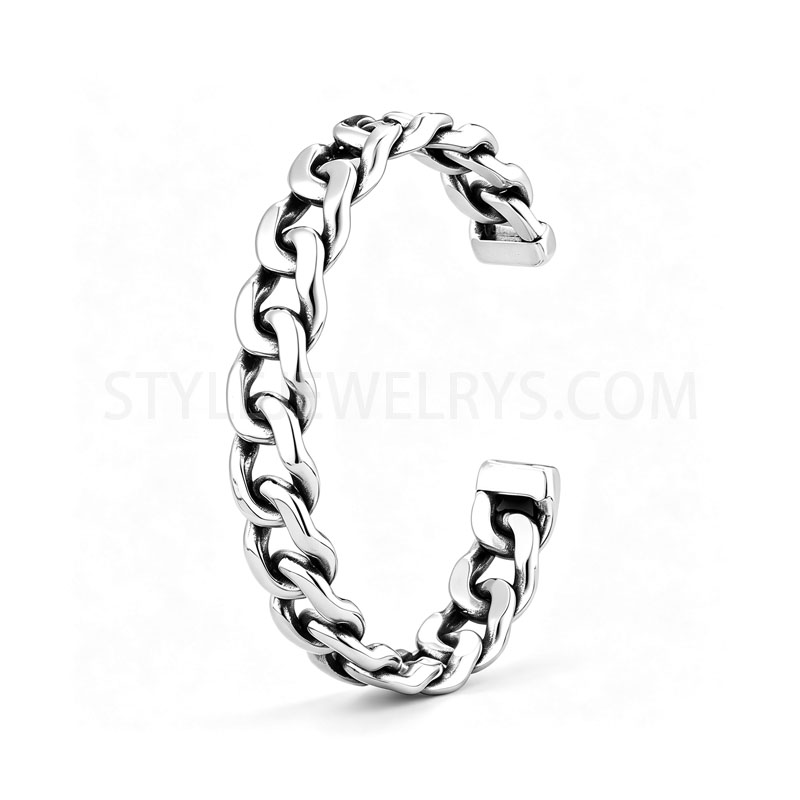 Open Curb Chain Stainless Steel Cuff Bangle For Men SJB0008