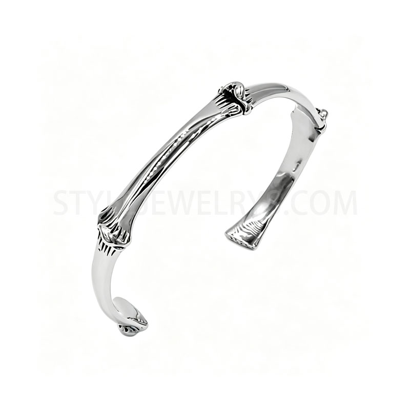 Stainless Steel Bone\u2011Shaped Open Cuff Bangle Vintage Adjustable Statement...