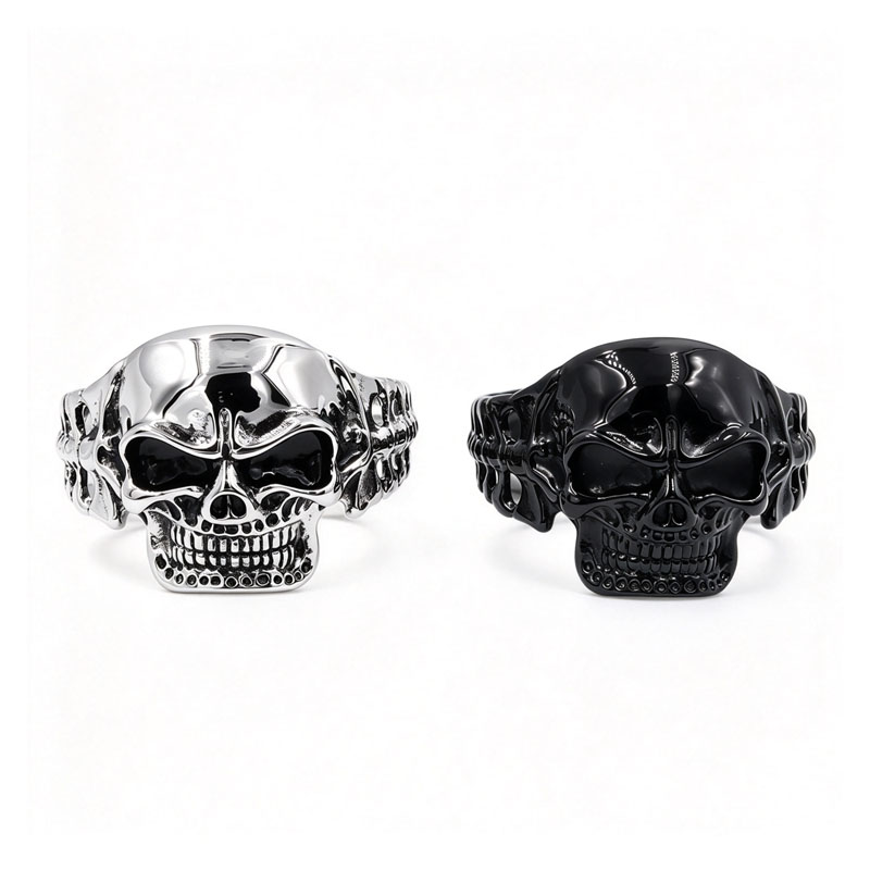 Stainless Steel 3D Sculpted Skull Open Cuff Bracelet for Men SJB0012
