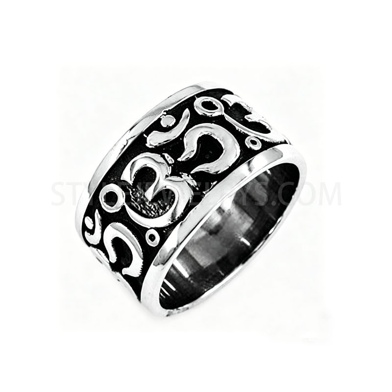 Stainless Steel Vintage Om Symbol Spiritual Band Ring for Men & Women SWR0293
