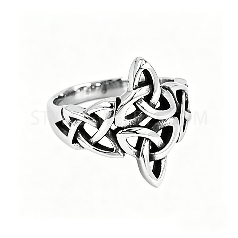 Vintage Celtic Knot Triquetra Ring, Openwork Irish Knot Statement Ring for Men & Women