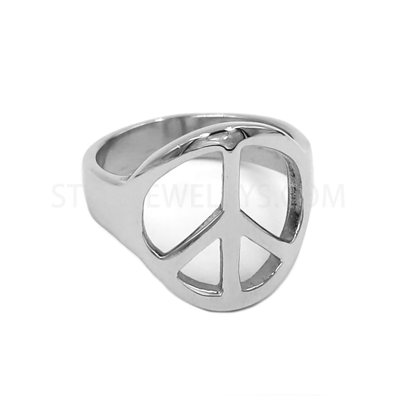 Vintage Stainless Steel Openwork Peace Sign Ringor Men & Women