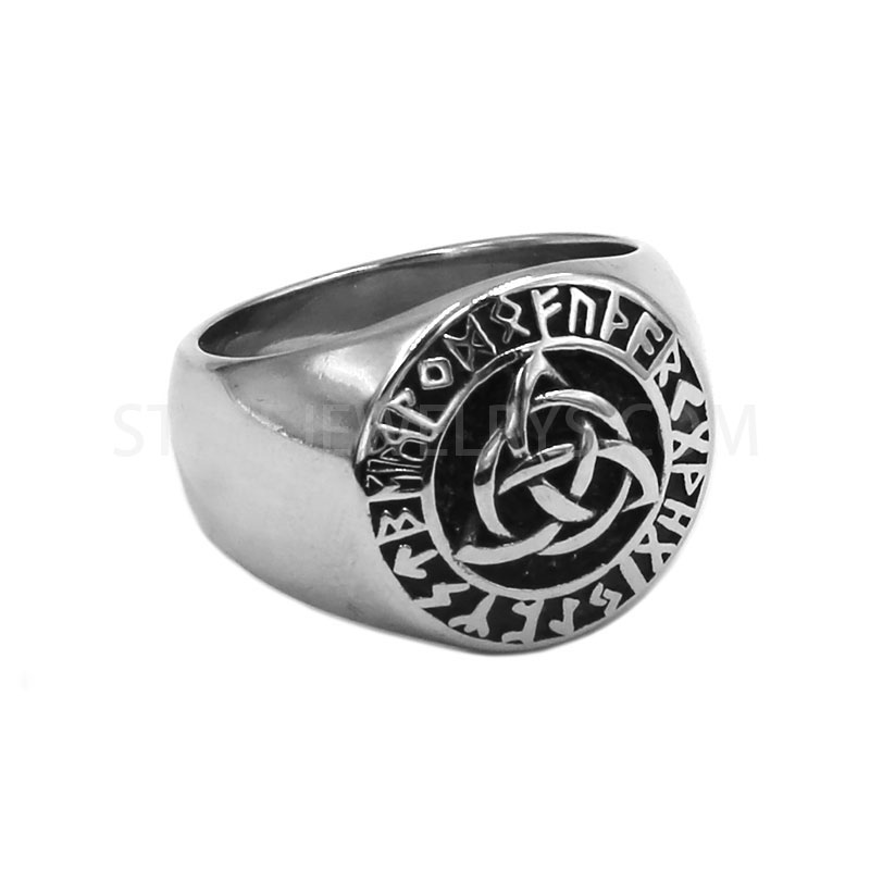 Viking Valknut Rune Signet Ring, Norse Rune Stainless Steel Statement Ring