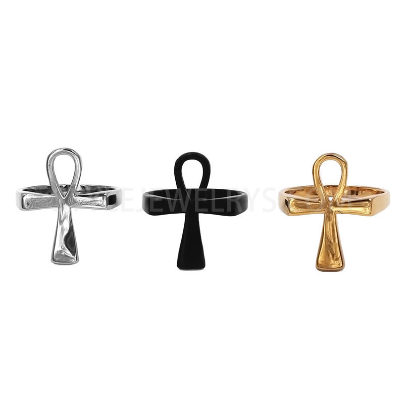 Stainless Steel Egyptian Ankh Cross Band Ring