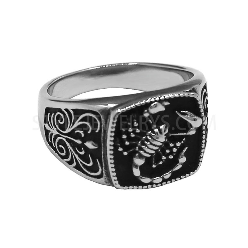 Stainless Steel Vintage Scorpion Engraved Biker Signet Ring for Men
