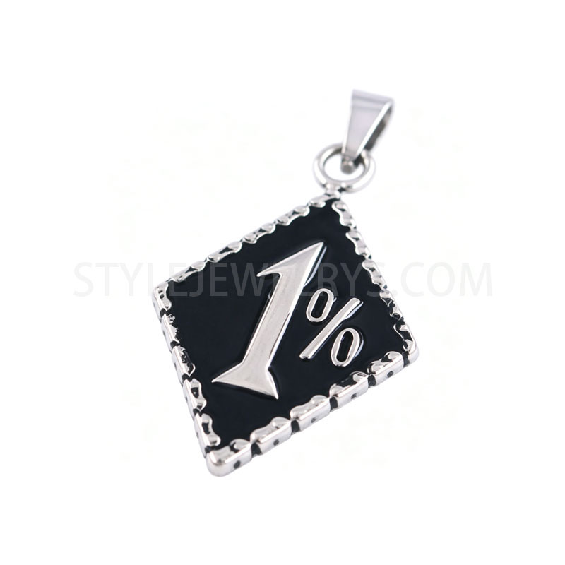 Stainless Steel Square Tag Pendant, Black Enamel 1% Letter Pattern Metal Charm for...