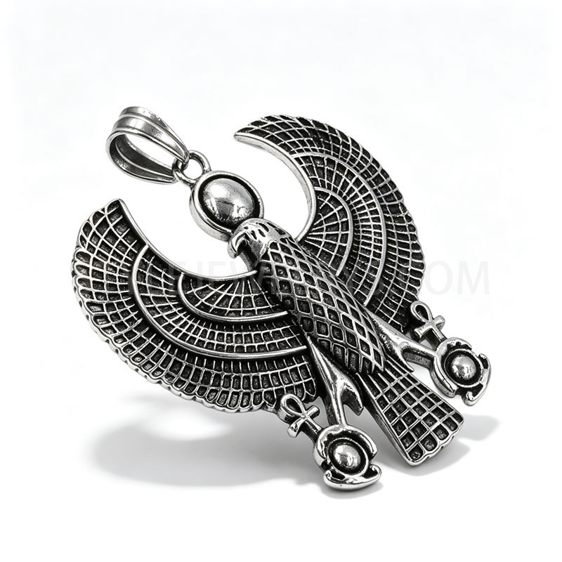 Ancient Egyptian Spread Wing Bird Pendant, Stainless Steel Amulet Charm for Necklace SWP0450