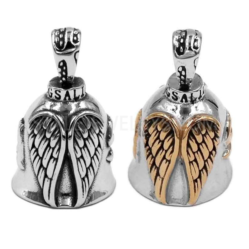 Stainless Steel Biker Guardian Bell Pendant, Embossed Wing & Letter Motorcycle Rider Bell