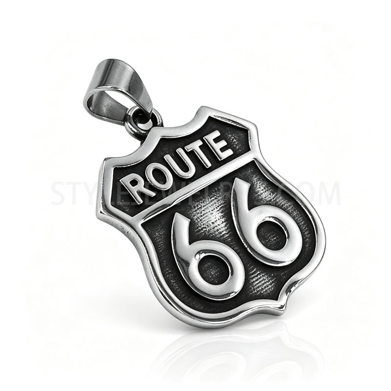 Stainless Steel Vintage Highway Shield Pendant, Retro Road Sign Embossed Necklace Charm SWP0519