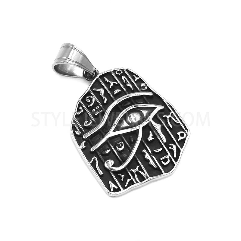 Stainless Steel Ancient Eye Symbol Pendant, Embossed Egyptian Style Hieroglyph Charm