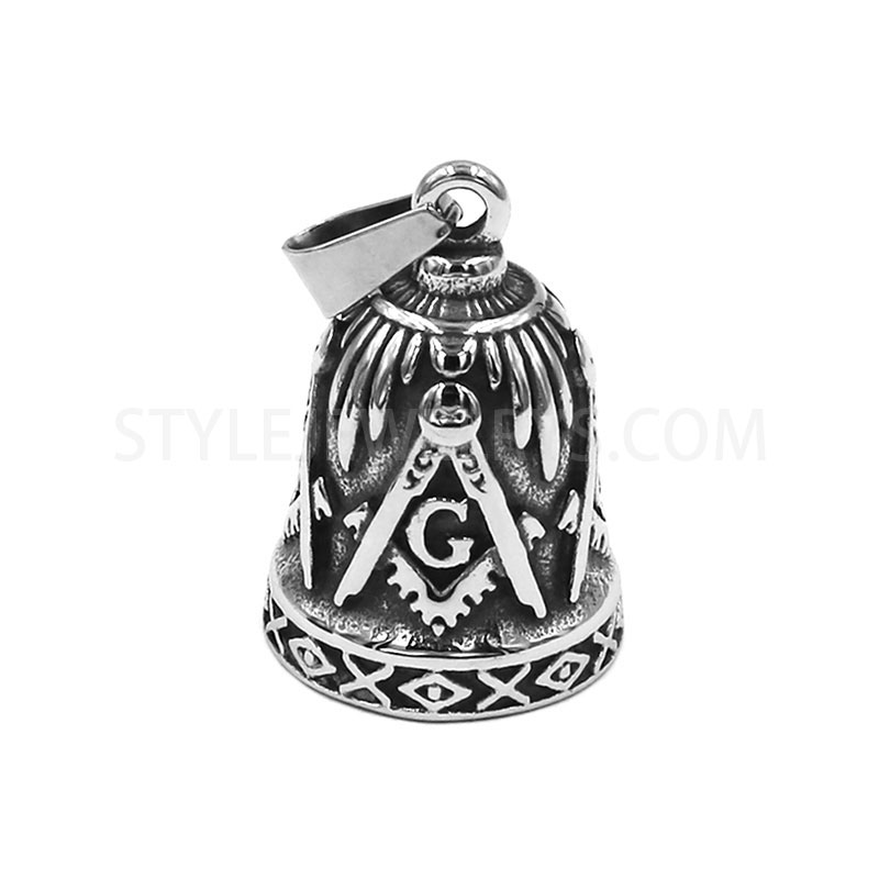 Stainless Steel Geometry Embossed Biker Guardian Bell Pendant, Motorcycle Rider Bell...