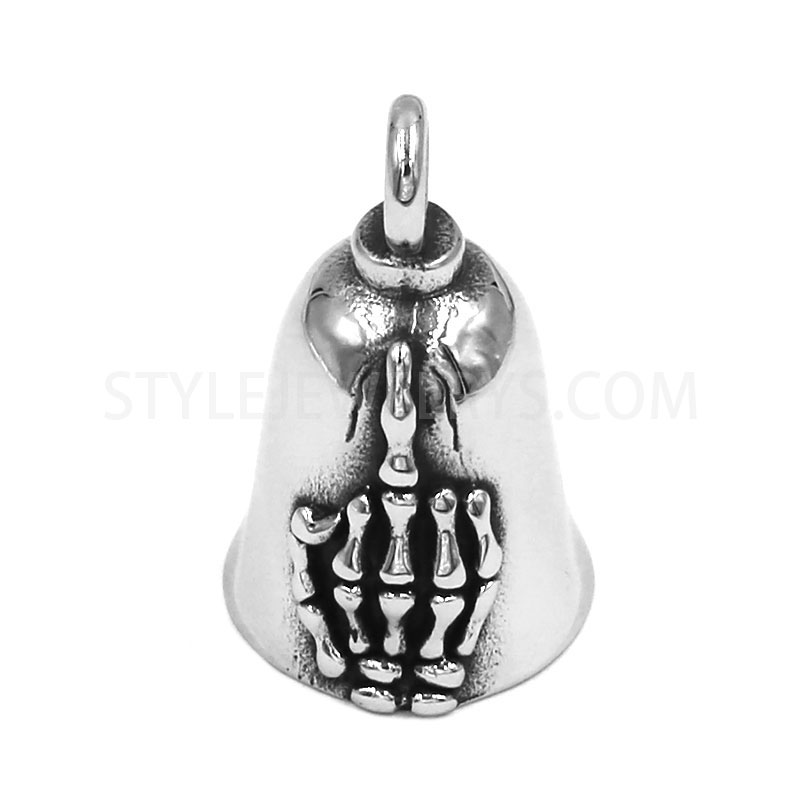Antiqued Stainless Steel Skeleton\u2011Hand Bell Pendant, 3D Skull\u2011Hand Bell\u2011Shaped Charm SWP0602