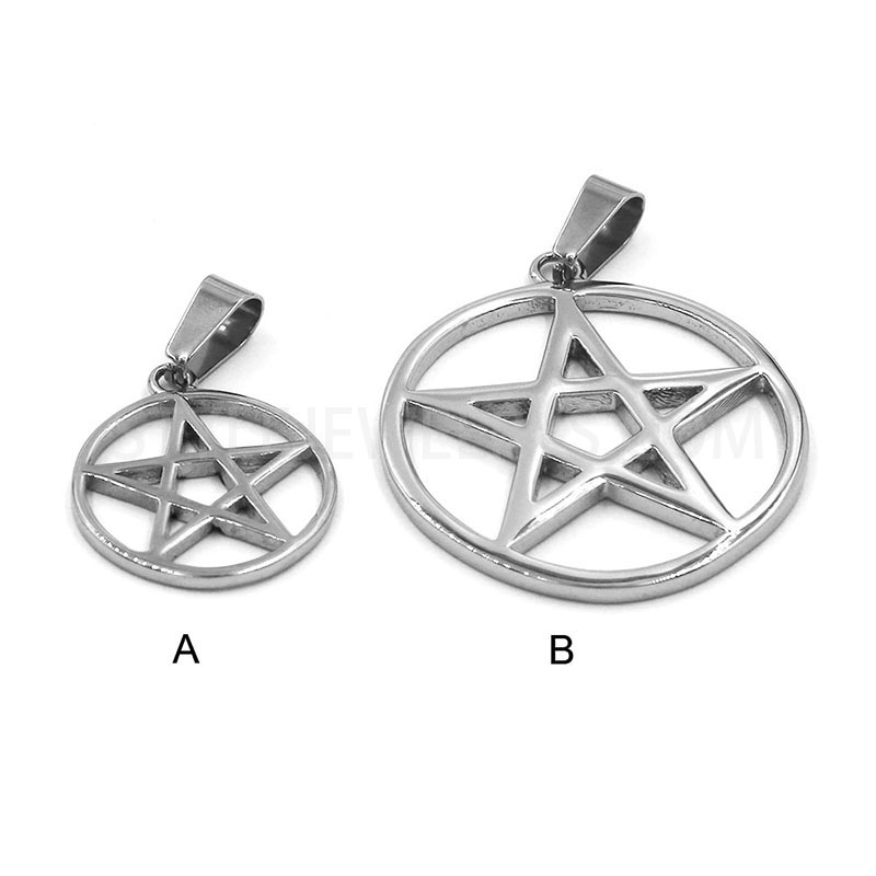 Stainless Steel Open\u2011Work Five\u2011Pointed Star Round Pendant, Hollow Star Circle