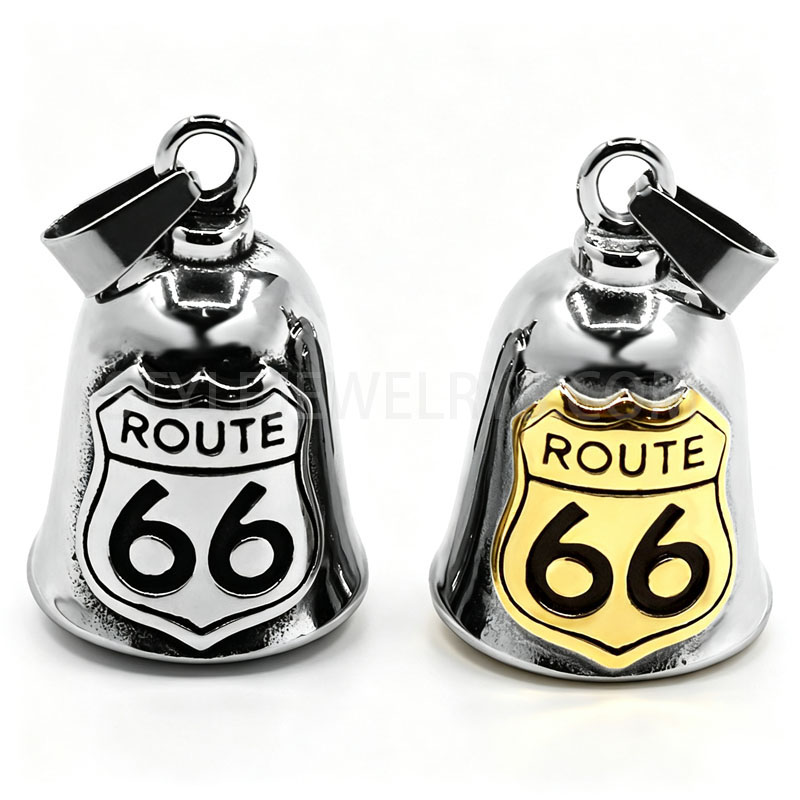 Polished Stainless Steel Highway Bell Pendant, Bell\u2011Shaped Unisex Biker Hanging Charm